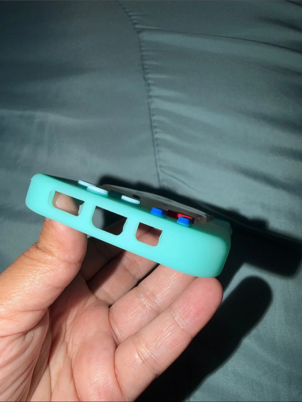 Silicone Game Console Style Phone Case with Glitter Screen - Teal **IPHONE15